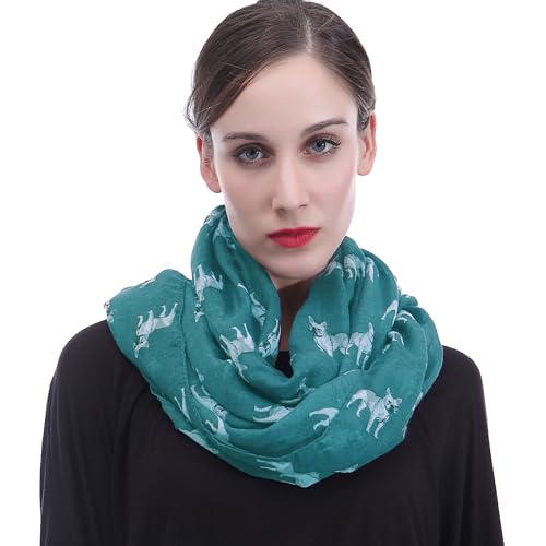 Lina & Lily Damen Loop Schal mit Hundemotiv Französische Bulldogge (Blaugrün) von Lina & Lily