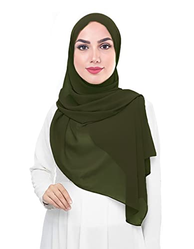 Lina & Lily Damen Muslim Premium Chiffon Hijab Kopftuch Schal aus Leicht Stoff (Dunkeloliv) von Lina & Lily