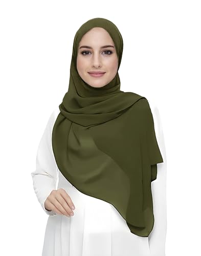 Lina & Lily Damen Muslim Premium Chiffon Hijab Kopftuch Schal aus Leicht Stoff (Mitteloliv) von Lina & Lily