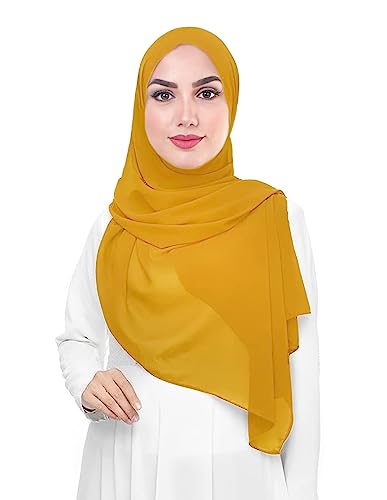 Lina & Lily Damen Muslim Premium Chiffon Hijab Kopftuch Schal aus Leicht Stoff (Senfgelb) von Lina & Lily