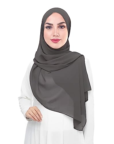 Lina & Lily Damen Muslim Premium Chiffon Hijab Kopftuch Schal aus Leicht Stoff (Dunkelgrau) von Lina & Lily