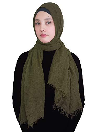 Lina & Lily Damen Muslim Hijab Kopftuch Schal Crash Fringes in verschiedenen Farben (Army Green) von Lina & Lily