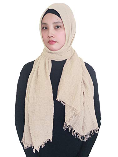 Lina & Lily Damen Muslim Hijab Kopftuch Schal Crash Fringes in verschiedenen Farben (Beige) von Lina & Lily