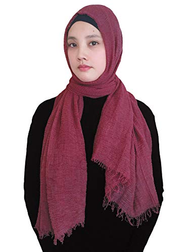 Lina & Lily Damen Muslim Hijab Kopftuch Schal Crash Fringes in verschiedenen Farben (Dunkel Rot) von Lina & Lily