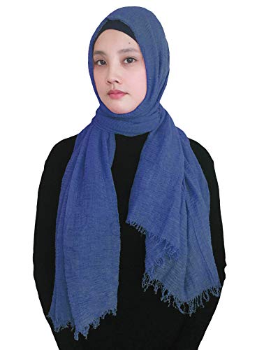 Lina & Lily Damen Muslim Hijab Kopftuch Schal Crash Fringes in verschiedenen Farben (Jean Blue) von Lina & Lily