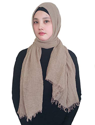 Lina & Lily Damen Muslim Hijab Kopftuch Schal Crash Fringes in verschiedenen Farben (Light Khaki) von Lina & Lily