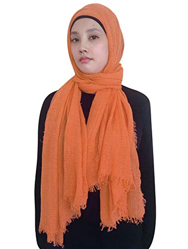 Lina & Lily Damen Muslim Hijab Kopftuch Schal Crash Fringes in verschiedenen Farben (Orange) von Lina & Lily