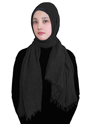 Lina & Lily Damen Muslim Hijab Kopftuch Schal Crash Fringes in verschiedenen Farben (Schwarz) von Lina & Lily