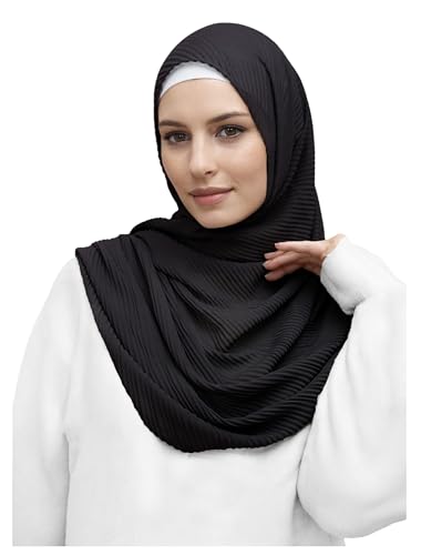 Lina & Lily Plissee-Schal Hijab Kopftuch für muslimische Damen aus Leicht Stoff (Schwarz) von Lina & Lily