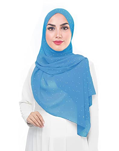 Lina & Lily Damen Hijab Kopftuch Schal mit Glitzer aus Premium Chiffon (Azurblau) von Lina & Lily