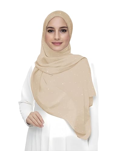 Damen Hijab Kopftuch Schal mit Glitzer aus Premium Chiffon (Beige) von Lina & Lily