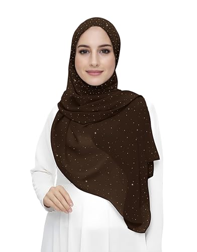 Lina & Lily Damen Hijab Kopftuch Schal mit Glitzer aus Premium Chiffon (Dunkelbraun) von Lina & Lily