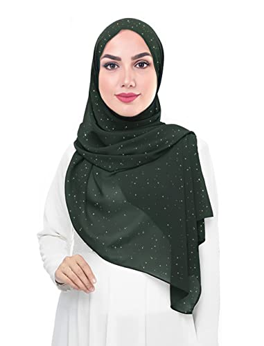 Lina & Lily Damen Hijab Kopftuch Schal mit Glitzer aus Premium Chiffon (Dunkelgrün) von Lina & Lily
