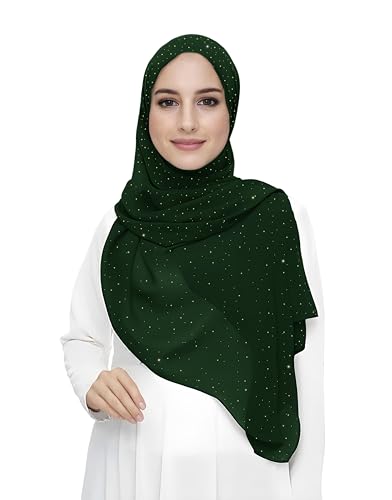 Damen Hijab Kopftuch Schal mit Glitzer aus Premium Chiffon (Dunkelgrün) von Lina & Lily