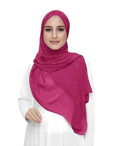 Damen Hijab Kopftuch Schal mit Glitzer aus Premium Chiffon (Dunkelrosa) von Lina & Lily