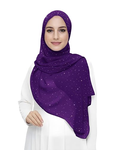 Damen Hijab Kopftuch Schal mit Glitzer aus Premium Chiffon (Dunkelviolett) von Lina & Lily