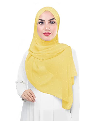 Lina & Lily Damen Hijab Kopftuch Schal mit Glitzer aus Premium Chiffon (Gelb) von Lina & Lily