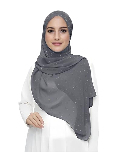 Lina & Lily Damen Hijab Kopftuch Schal mit Glitzer aus Premium Chiffon (Dunkelgrau) von Lina & Lily