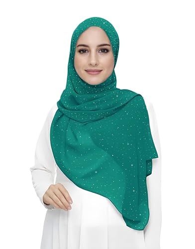 Damen Hijab Kopftuch Schal mit Glitzer aus Premium Chiffon (Jadegrün) von Lina & Lily