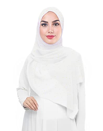 Lina & Lily Damen Hijab Kopftuch Schal mit Glitzer aus Premium Chiffon (Weiß) von Lina & Lily