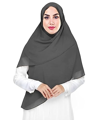 Lina & Lily Premium Chiffon Damen Muslim Hijab Kopftuch Schal Quadrat 145 x 145cm (Dunkelgrau) von Lina & Lily