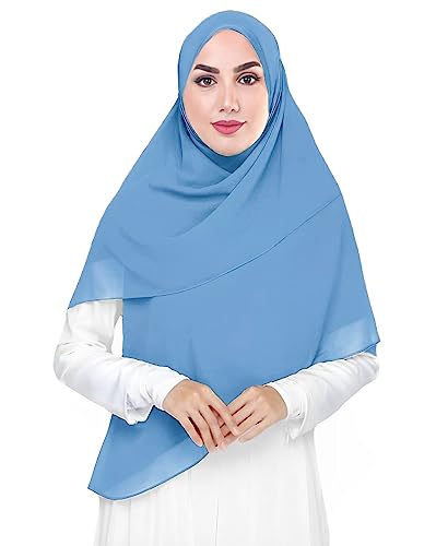 Lina & Lily Premium Chiffon Damen Muslim Hijab Kopftuch Schal Quadrat 145 x 145cm (Azurblau) von Lina & Lily