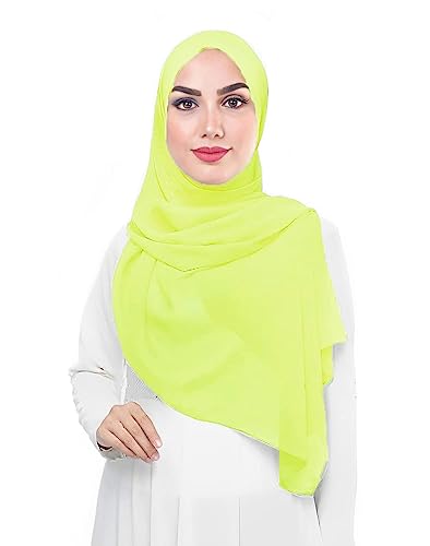 Lina & Lily Damen Muslim Premium Chiffon Hijab Kopftuch Schal aus Leicht Stoff (Neongrün) von Lina & Lily