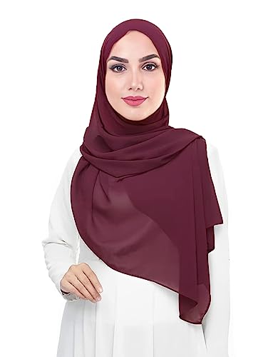 Lina & Lily Damen Muslim Premium Chiffon Hijab Kopftuch Schal aus Leicht Stoff (Weinrot) von Lina & Lily