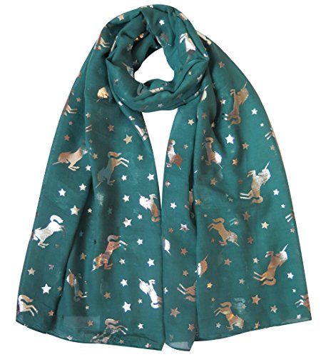 Lina & Lily Damen Schal Glitzer mit Silber Einhorn (Teal) von Lina & Lily
