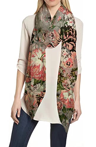 Lina & Lily Damen Schal Tuch mit Blumenmuster (A-Grau) von Lina & Lily