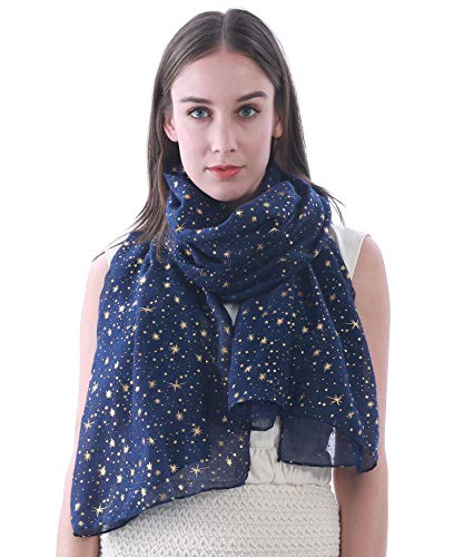 Lina & Lily Damen Schal Tuch mit Folien Sternmuster (Marineblau (Goldene Sterne)) von Lina & Lily