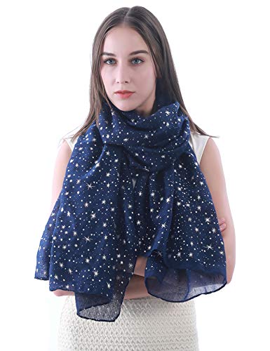 Lina & Lily Damen Schal Tuch mit Folien Sternmuster (Marineblau (Silberne Sterne)) von Lina & Lily