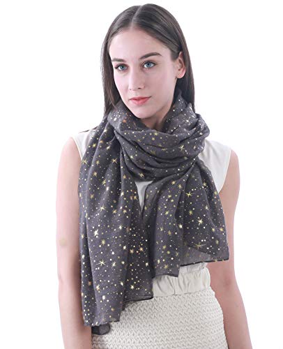 Lina & Lily Damen Schal Tuch mit Folien Sternmuster (Grau (Goldene Sterne)) von Lina & Lily