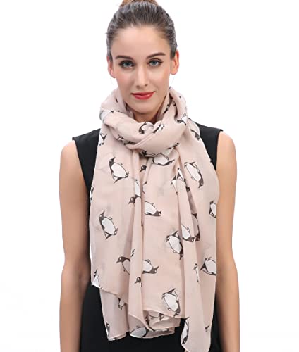 Lina & Lily Damen Schal Tuch mit Pinguine (Beige) von Lina & Lily