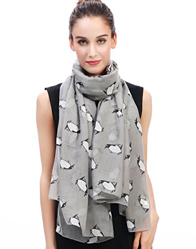 Lina & Lily Damen Schal Tuch mit Pinguine (Grau) von Lina & Lily