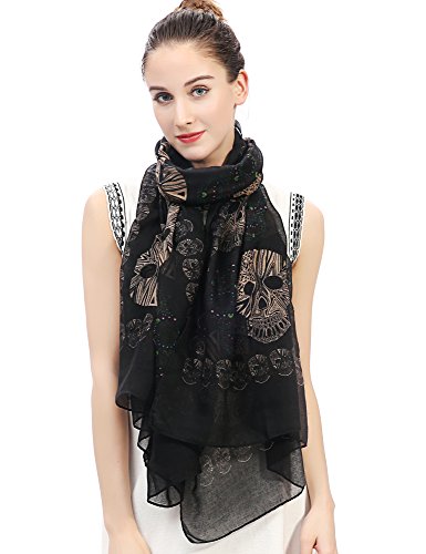 Lina & Lily Damen Schal Tuch mit Zuckerschädel (Schwarz) von Lina & Lily