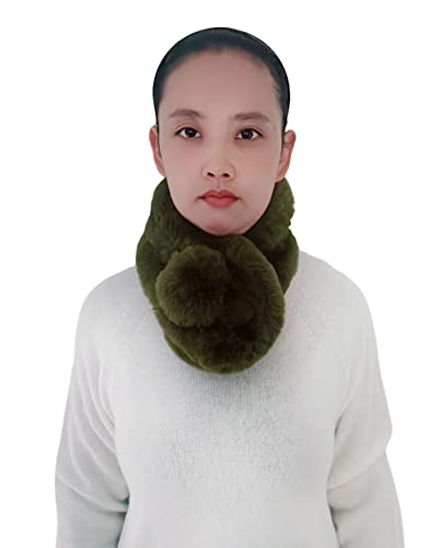 Lina & Lily Damen Schal Winterschal Pelzkragen mit Bommel aus Kunstpelz (Armeegrün) von Lina & Lily