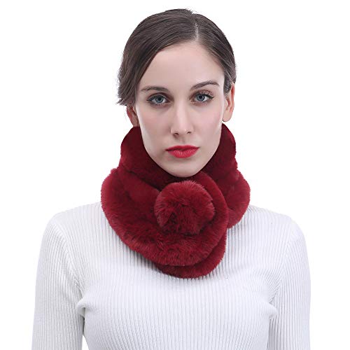 Lina & Lily Damen Schal Winterschal Pelzkragen mit Bommel aus Kunstpelz (Burgund) von Lina & Lily