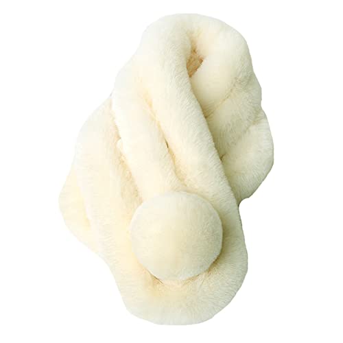 Lina & Lily Damen Schal Winterschal Pelzkragen mit Bommel aus Kunstpelz (Cremeweiß) von Lina & Lily