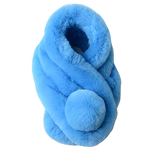 Lina & Lily Damen Schal Winterschal Pelzkragen mit Bommel aus Kunstpelz (Himmelblau) von Lina & Lily