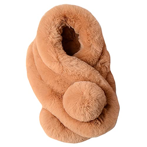 Lina & Lily Damen Schal Winterschal Pelzkragen mit Bommel aus Kunstpelz (Kamel-2) von Lina & Lily