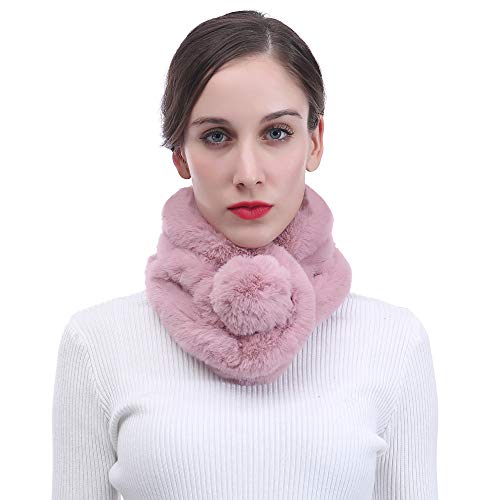 Lina & Lily Damen Schal Winterschal Pelzkragen mit Bommel aus Kunstpelz (Puderrosa) von Lina & Lily