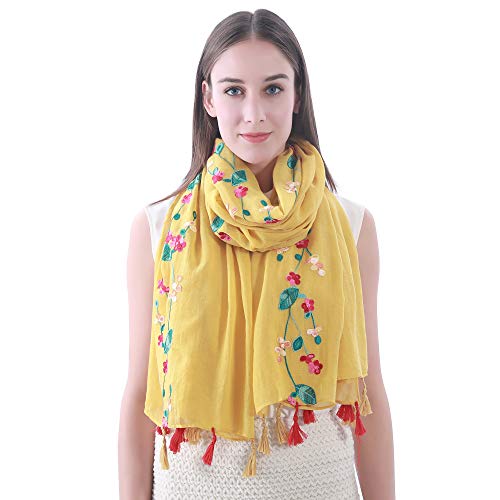Lina & Lily Damen Schal mit Blumen Bestickt in Verschiedenen Farben (Senf) von Lina & Lily
