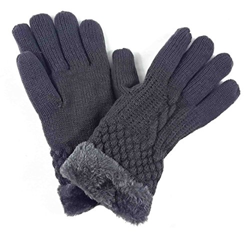 Lina & Lily Damen Warm Winter Handschuhe mit Strickmuster Kunstpelz-Besatz (Dunkelgrau) von Lina & Lily