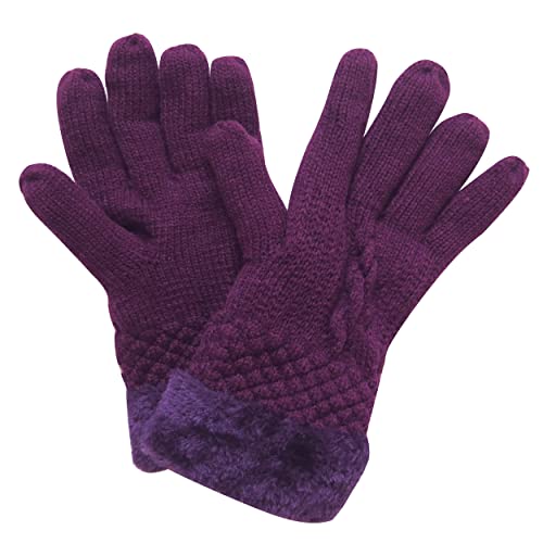 Lina & Lily Damen Warm Winter Handschuhe mit Strickmuster Kunstpelz-Besatz (Violett) von Lina & Lily