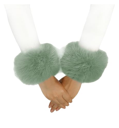Lina & Lily Damen Winter Armstulpen Manschetten Pulswärmer Kunstfell (Mintgrün) von Lina & Lily