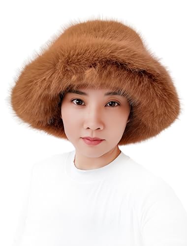 Lina & Lily Damen Winter Fischerhut aus Kunstpelz mit breiter Krempe (Hellbraun) von Lina & Lily