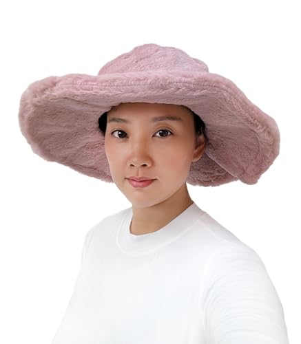 Lina & Lily Damen Winter Fischerhut mit breiter Krempe aus Kunstfell (Puderrosa) von Lina & Lily