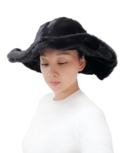 Lina & Lily Damen Winter Fischerhut mit breiter Krempe aus Kunstfell (Schwarz) von Lina & Lily