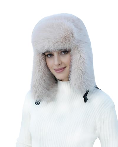 Lina & Lily Damen Winter Trappermütze Kunstpelz mit Ohrenklappen (Beige) von Lina & Lily